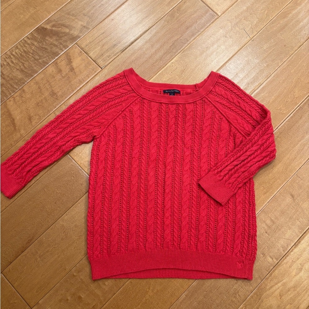 Women’s American Eagle Outfitters Cable Knit Scoop Neck Red Sweater Size Small